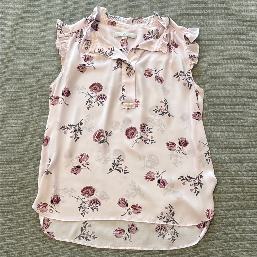 LOFT Pink Ruffled Sleeveless Blouse